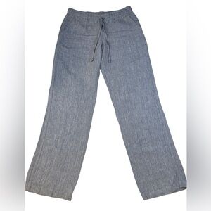 Allen Allen USA Linen Pants Womens M Blue Drawstring Elastic Waist Casual